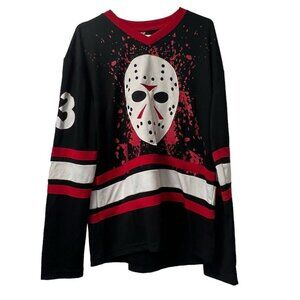 Friday The 13th Jason Voorhees Men‎ Black Hockey Jersey Size Medium Halloween